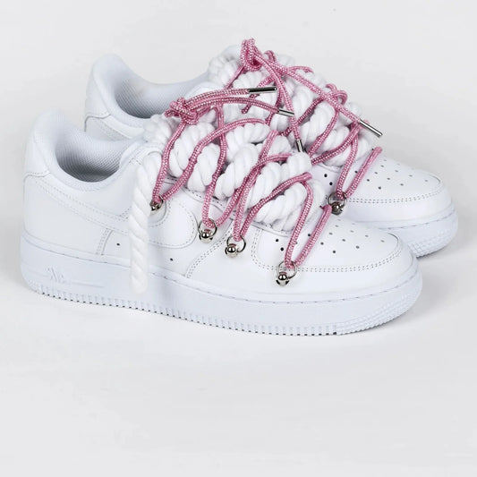 Nike Air Force 1 White Custom Pink Rope Laces Off Swarovski Glitter Strass