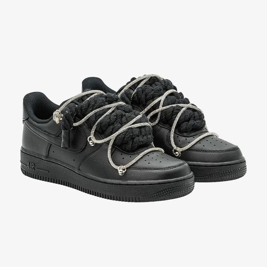 Nike Air Force 1 Custom Black Rope Laces Off Swarovski Glitter Strass Argento Silver