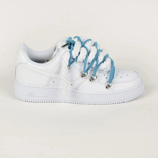 Nike Air Force 1 White Custom Blue Rope Laces Off Swarovski Glitter Strass