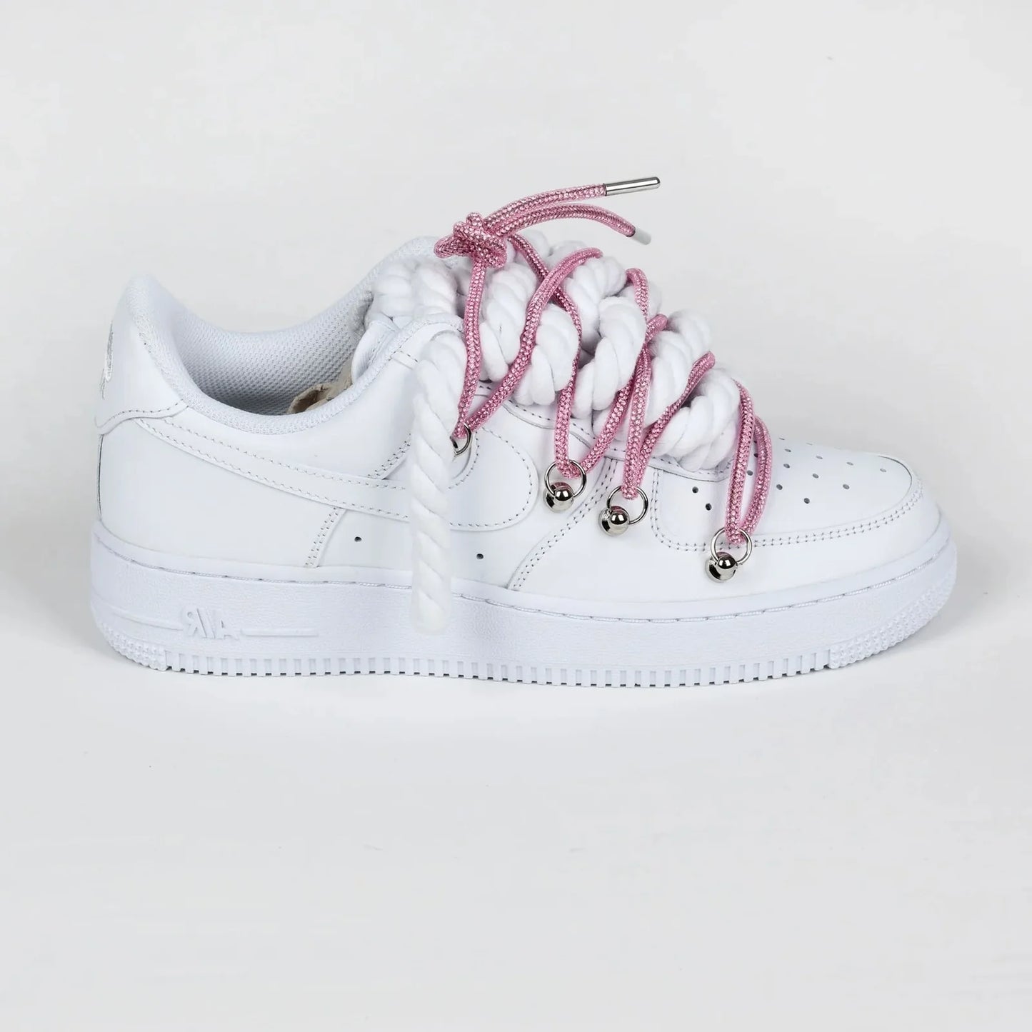Nike Air Force 1 White Custom Pink Rope Laces Off Swarovski Glitter Strass
