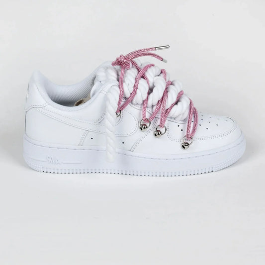Nike Air Force 1 White Custom Pink Rope Laces Off Swarovski Glitter Strass