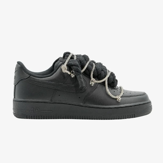 Nike Air Force 1 Custom Black Rope Laces Off Swarovski Glitter Strass Argento Silver