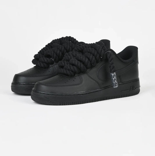 Nike Air Force 1 Black Rope Laces Corda Custom Black